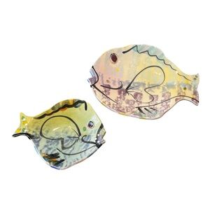 Vintage Jim Rice Naples Studio Pottery PAINTED FISH Bowls Art Pair